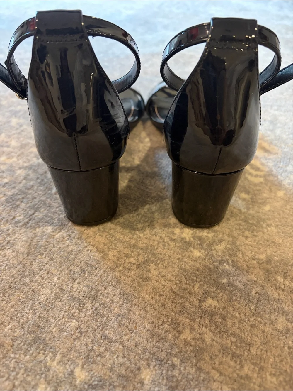 Steve Madden Black Patent Ankle-Strap Block Heels kids shoes